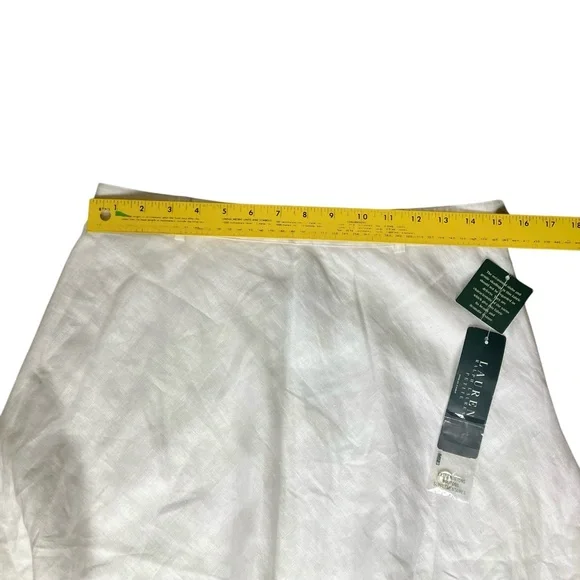 Lauren Ralph Lauren NWT 100% Linen White Midi Flared A Line Skirt Women’s 8P - Picture 9 of 10